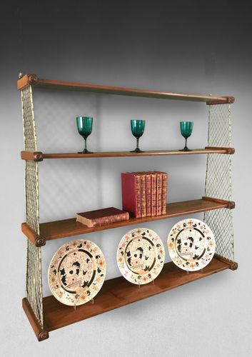 Regency Mahogany and Brass Hanging Shelves