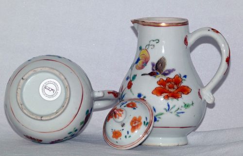Chinese Qianlong 18th Century Famille Rose pair of Sparrow beak jugs