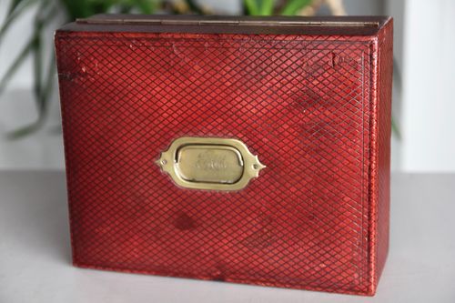 Antique Red Tooled Leather Writing Box