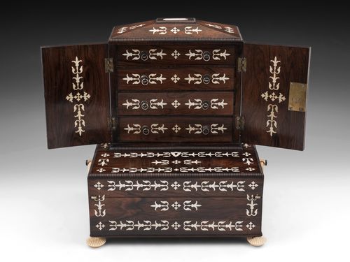 Antique Rosewood Piano Sewing Jewellery Table Cabinet