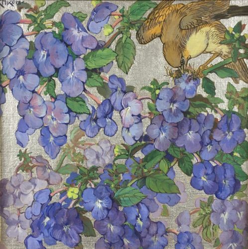 Kay Nixon - Bird and Blossom - Oil & Silver paint