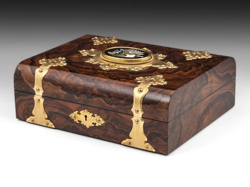 Antique Feathered Walnut Games Box