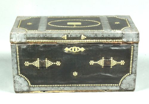 Antique pair of leather trunks