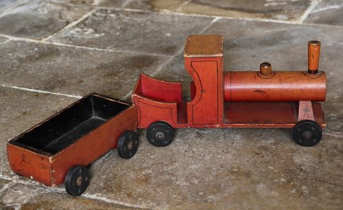 Vintage Wooden Toy Steam Engine and Truck