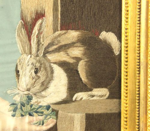 Georgian silkwork of a girl with a rabbit