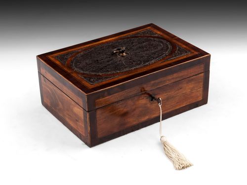 Antique Satinwood Paper Scroll Sewing Box