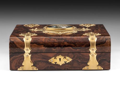 Antique Feathered Walnut Games Box