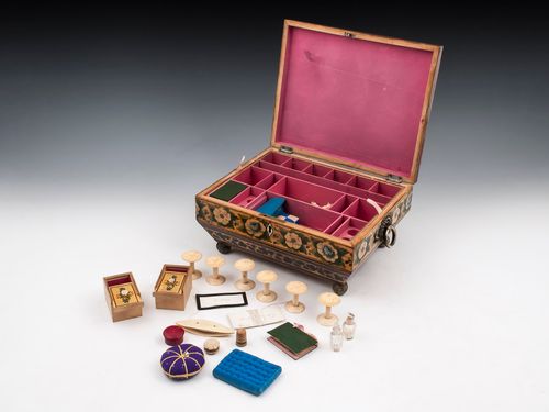Regency Penwork Chinoiserie Sewing Box