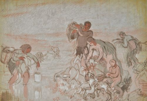William Shackleton - Sorting the Catch - oil on paper