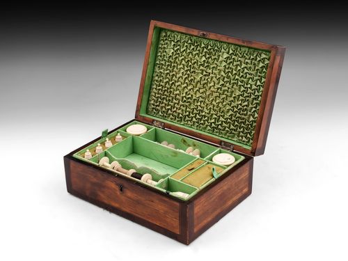 Antique Satinwood Paper Scroll Sewing Box