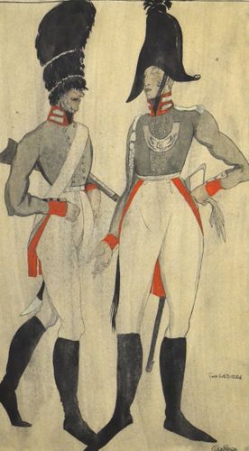 Claud Lovat Fraser - Two Soldiers - watercolour
