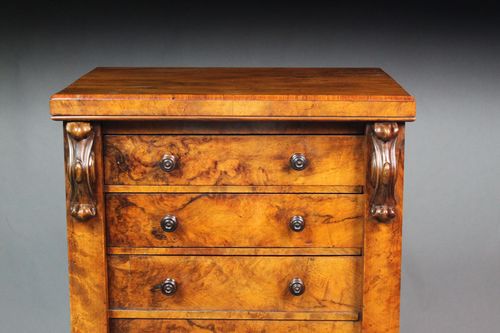 Victorian Burr Walnut Secretaire Wellington Chest