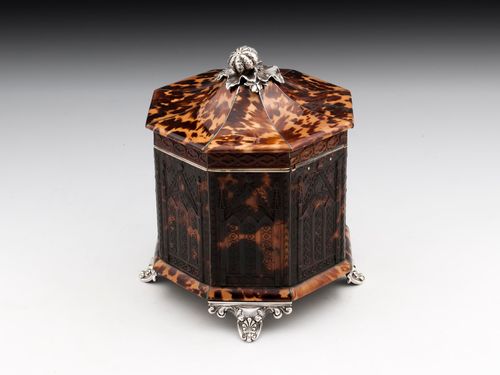 Pressed Tortoiseshell and silver Tea Caddy
