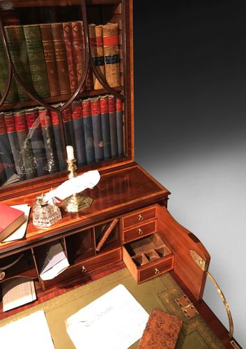 George III Period Inlaid Mahogany Library Secretaire Bookcase
