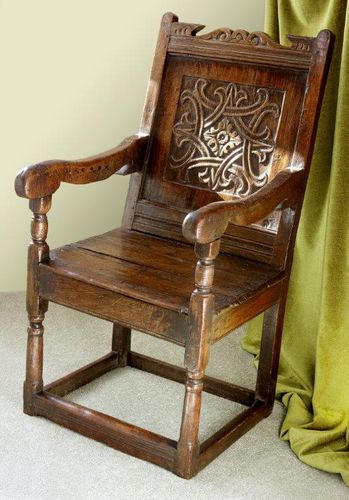 A Mid Century 17th Century Carved Oak Wainscot Chair