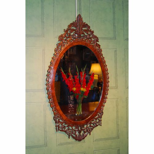 George III Mahogany Oval Fretwork Mirror