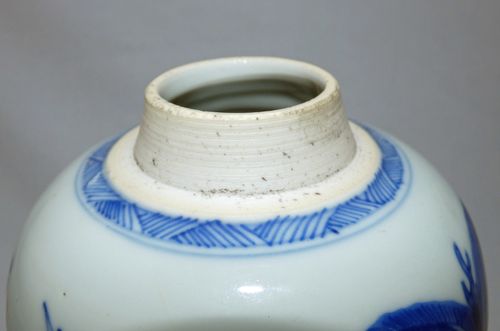 Kangxi - Chinese - 18th Century Blue and White Ovoid Porcelain Jar