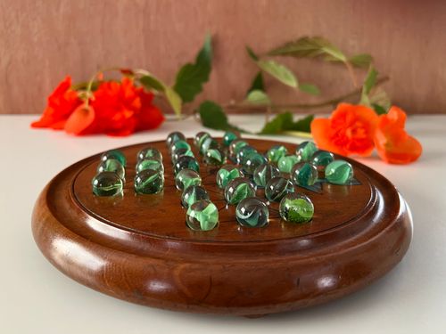 Victorian Wood and Marbles Game of Solitaire