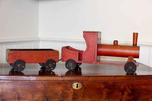 Vintage Wooden Toy Steam Engine and Truck