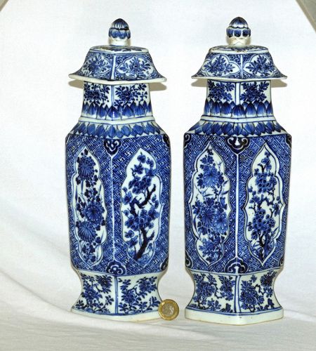 Kangxi Pair of Lozenge Shaped vases