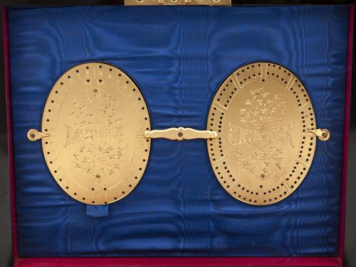 Antique Feathered Walnut Games Box