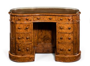 19th century walnut kidney shaped desk