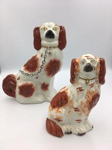 Two Victorian Single Red Pottery Staffordshire Dogs