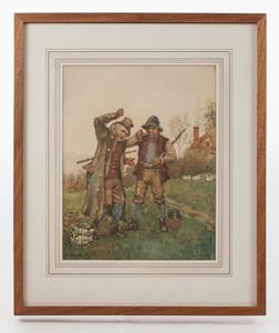 19th century Watercolour of country folk having a deal!