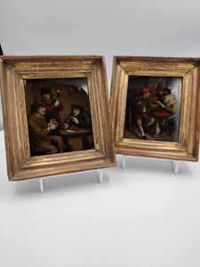 Pair late 18th century reverse glass prints