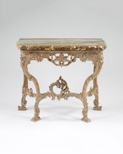 18th century carved wood and marble top console table