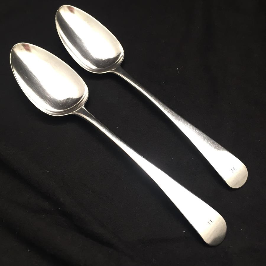 Pair Silver Pointed End Tablespoons