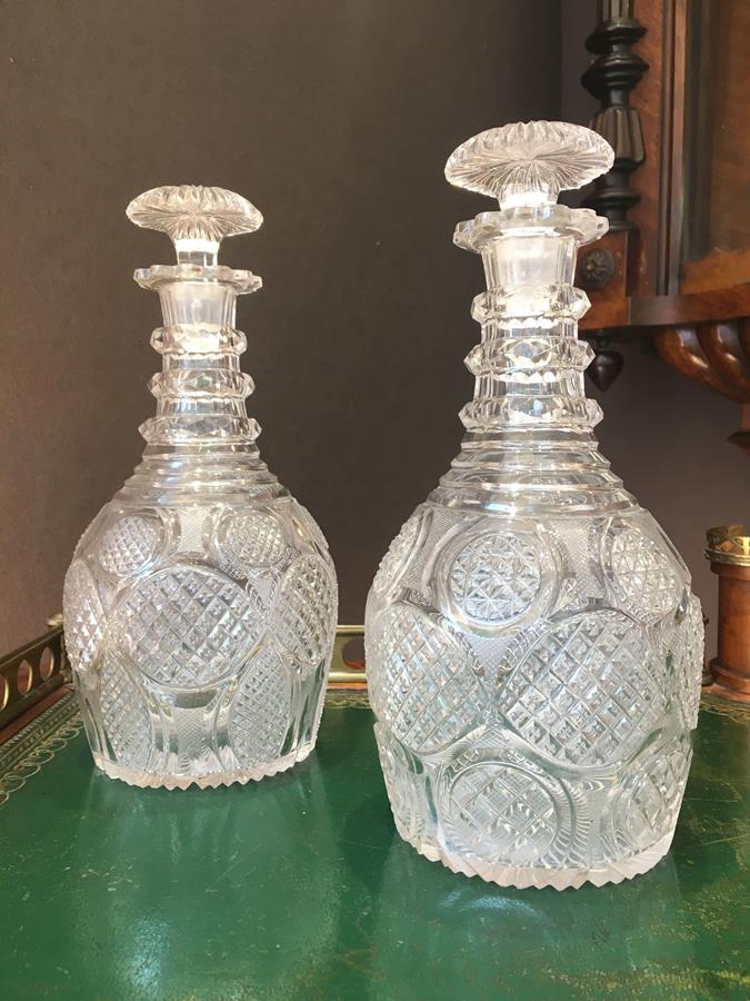 Matched Pair of Irish Club Shaped Decanters