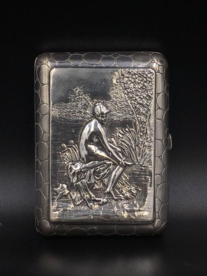 Continental silver cigarette case with female nude