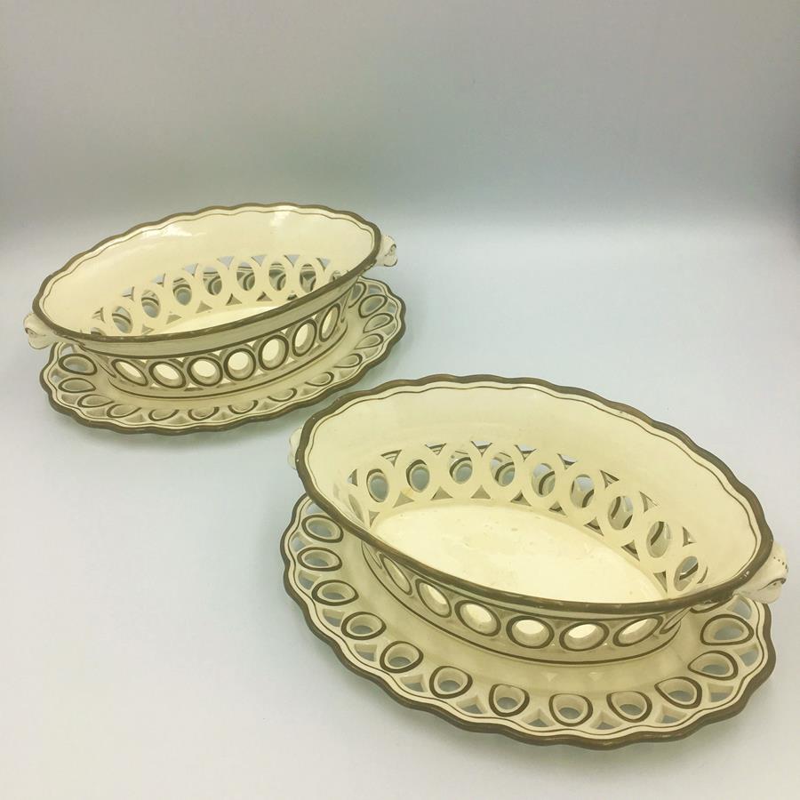 19th century  pair of Spode Creamware chestnut baskets