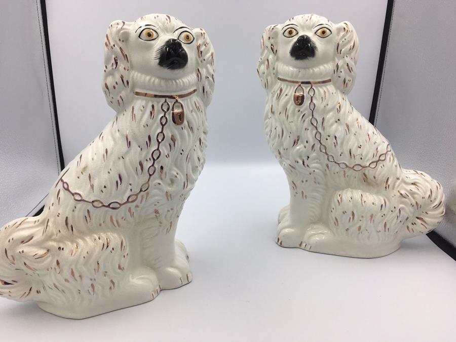 Large pair Victorian Staffordshire dogs