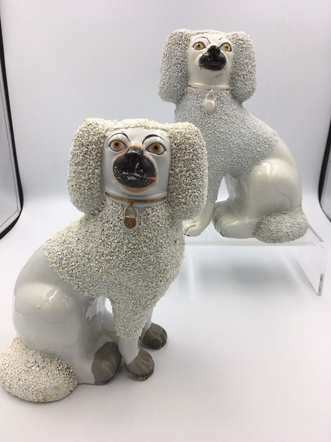 Pair of Victorian Staffordshire Pottery Poodles