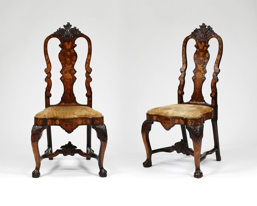 18th century marquetry inlaid chairs