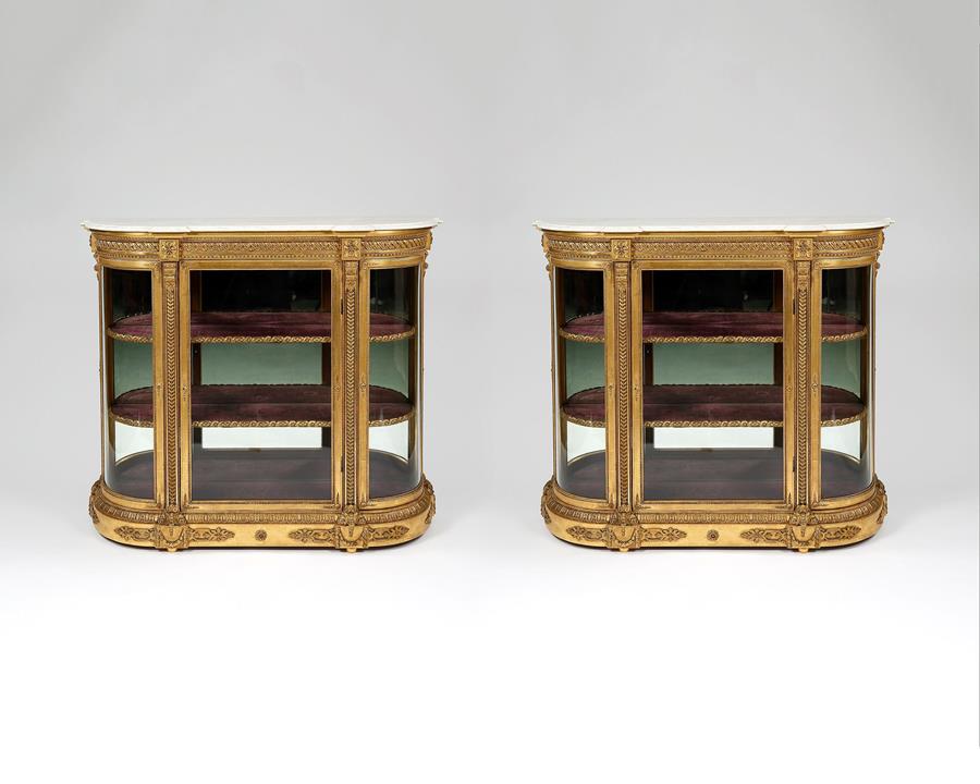 Holland & Sons 19th century gilt decorated side cabinets