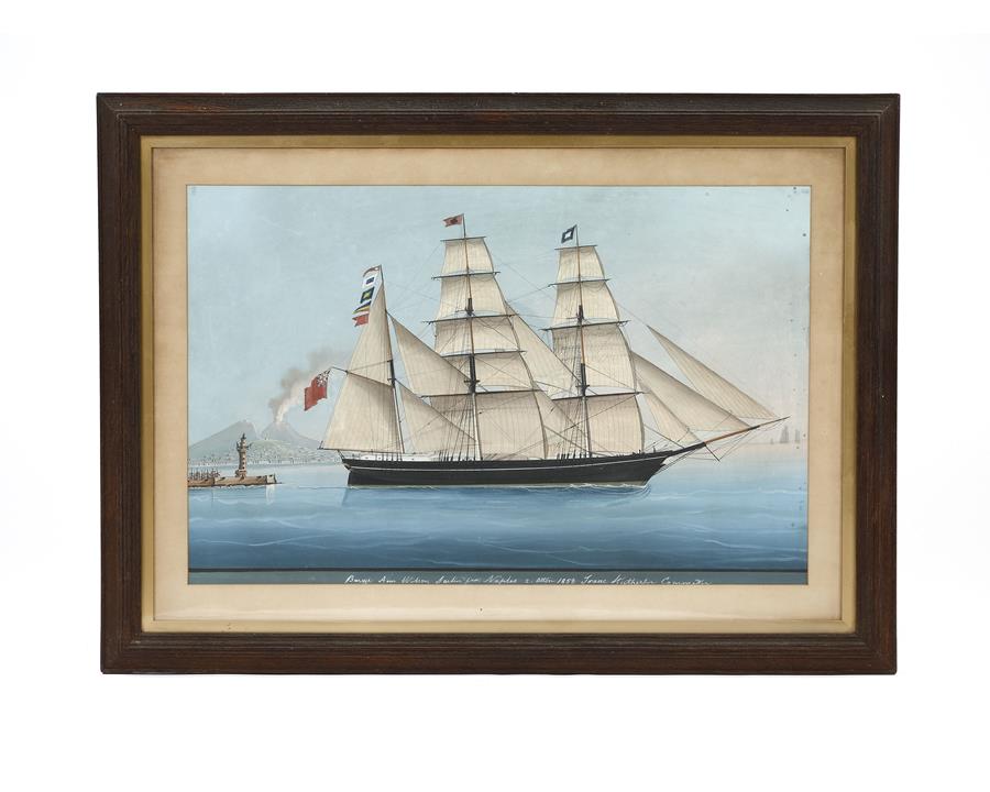 19th century gouache picture of a Barque 