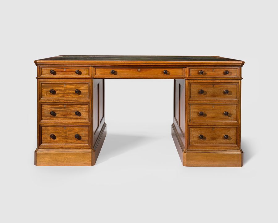 Late Victorian mahogany pedestal writing desk with impeccable provenance