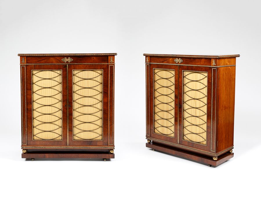 Pair of rosewood and ormolu mounted Regency side cabinets
