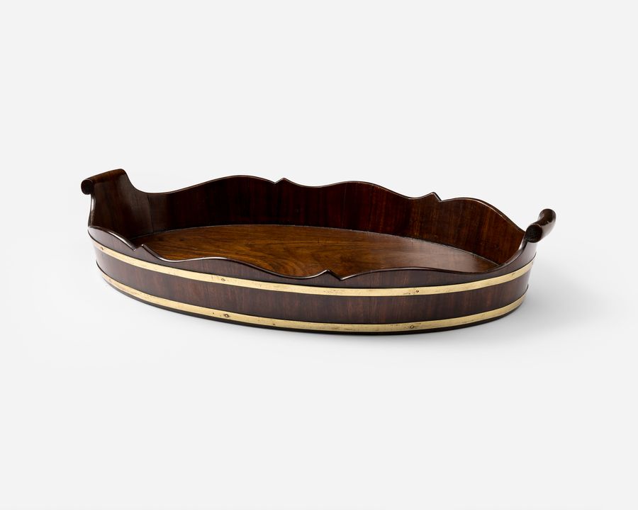 18th century brass bound mahogany oval tray