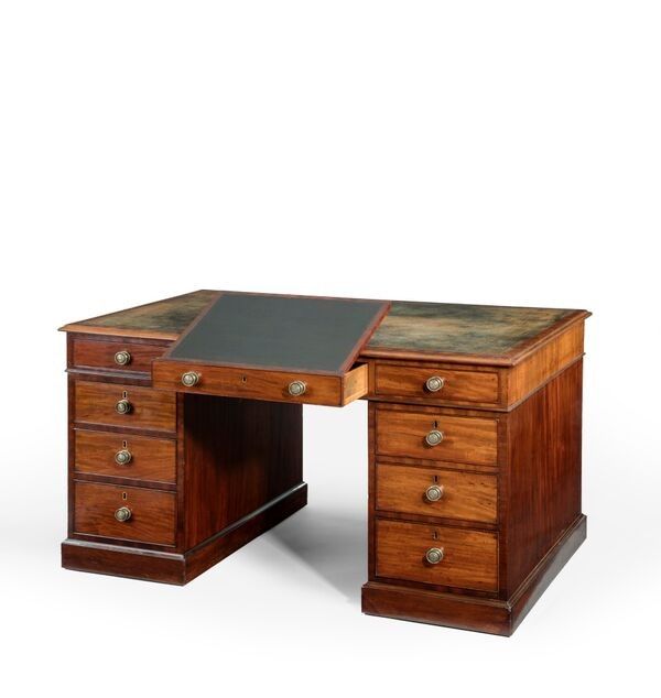 19th Century Mahogany Pedestal Partners Desk