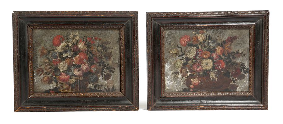 Late 17th century pair Dutch mirror pictures