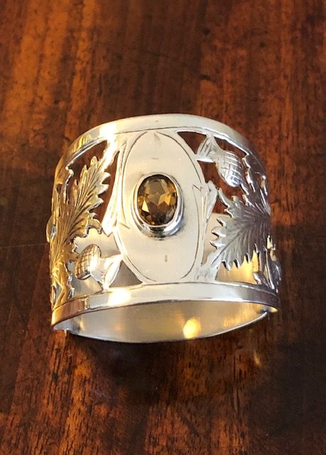 Early 20th Century Thistle Decorated Silver Napkin Ring