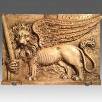 Carved Sienna Marble Wall Panel of The St Mark's Lion