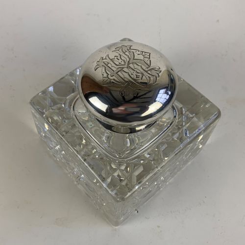 Large silver topped inkwell