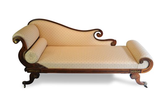 Exceptional Regency Brass Inlaid Chaise Longue