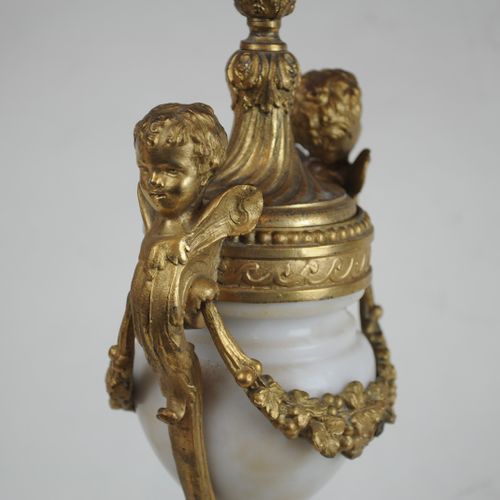French white marble and gilt metal mantle clock garniture set