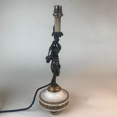 Pair of bronze putti table lamps